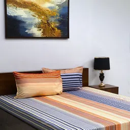 BOMBAY DYEING Vista Blue & Pink Floral Microfiber144 TC Queen Bedsheet & 2 Pillow Covers-image-50