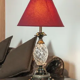 THE LIGHT STORE Gold-Toned & Red Self Design Bedside Table Lamp with Shade-26