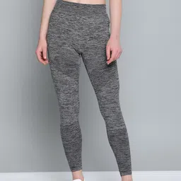 HRX by Hrithik Roshan Women Black & Grey Self-Design Seamless Tights-58
