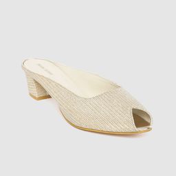 Marc Loire Women Gold-Toned Self-Striped Shimmer Peep Toe Block Heels-11
