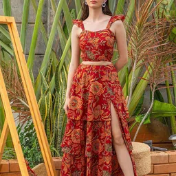 House of Abeena Floral Printed Sweetheart Neck Crop Top & Maxi Skirt Co-Ord-picture-21