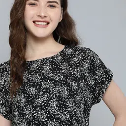 Mast & Harbour Women Black & White Ditsy Floral Print Top-picture-3