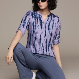 Roadster Tie and Dye Mandarin Collar Roll-Up Sleeves Top-picture-15