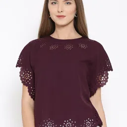 RARE Women Burgundy Cut-Out Detail Georgette Kaftan Top-picture-18