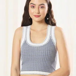 BAESD Self Design Scoop Neck Sleeveless Fitted Crop Top-86