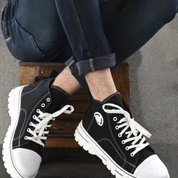 Kook N Keech Men Black And White Comfort Insole Mid-Top Sneakers-picture-15
