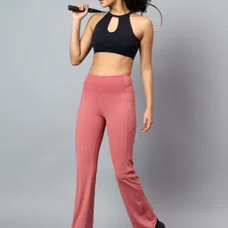 Fitkin Women Mauve Solid Bootcut Quick Dry Training Track Pants-picture-14