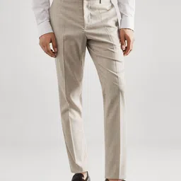 MANGO MAN Windowpane Checked Super Slim Fit Pleated Trousers-image-71