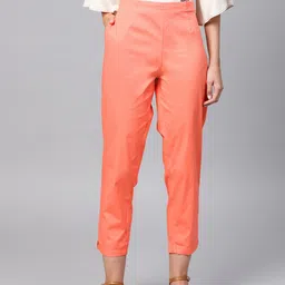 SOJANYA Women Peach-Coloured Slim Fit Solid Cropped Trousers-image-15