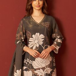 Indo Era Floral Printed Beads and Stones Kurta With Trousers & \Dupatta-picture-51