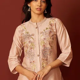 Indo Era Women Floral Embroidered Cotton Kurta with Trousers-picture-47