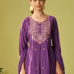Indo Era Women Floral Embroidered Cotton Kurta with Trousers & Dupatta-picture-17