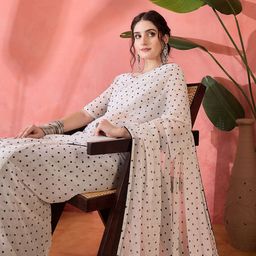 Sangria Polka Dot Printed Pure Georgette Saree With Unstitched Blouse-image-57