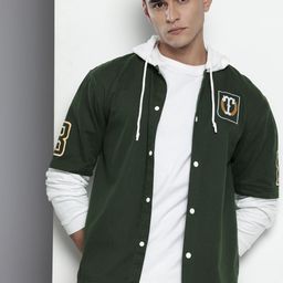 The Indian Garage Co Typography Printed Hooded Pure Cotton Casual Shirt-image-30