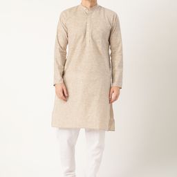 SOJANYA Men Beige & White Striped Kurta with Churidar-25