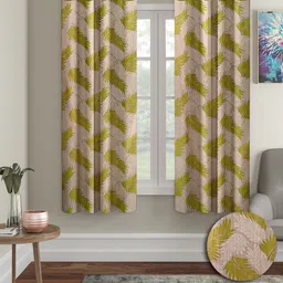 Cortina Green & Cream-Coloured 2 Pieces Leaf Printed Window Curtains-15