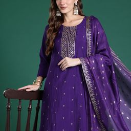 Indo Era Ethnic Motifs Embroidered Sequinned Kurta with Trousers & Dupatta-picture-13