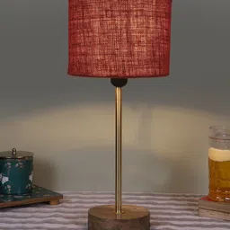 Devansh Maroon Wooden & Cotton Cylinder Contemporary Table Lamp-image-89