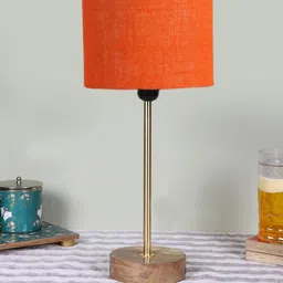 Devansh Orange Textured Wooden Contemporary Cylindrical Shaped Table Lamp-21