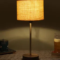 Devansh Yellow Textured Wooden Contemporary Cylindrical Shaped Table Lamp-34