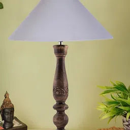 Devansh Grey Wooden Contemporary Frustum Shaped Table Lamp-picture-6