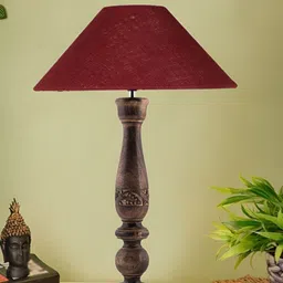 Devansh Maroon Wooden Traditional Frustum Shaped Table Lamp-44