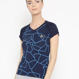 N-Gal Women Blue Printed V-Neck T-shirt-image-16