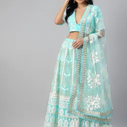 Fusionic Embroidered V-Neck Net Semi Stitched Lehenga & Unstitched Blouse With Dupatta-picture-10