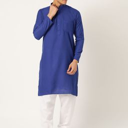 SOJANYA Men Blue & Off-White Solid Kurta with Churidar-picture-37