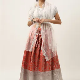 Fabcartz Unstitched Zari Lehenga & Blouse With Dupatta-picture-1
