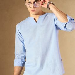 DENNISON Men Blue Comfort Fit Solid Shirt Style Kurta-image-77