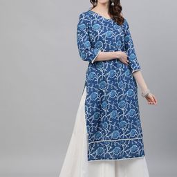 antaran Floral Printed Straight Regular Fit Cotton Kurta-image-14