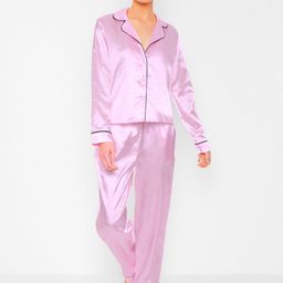 Boohoo Contrast Piping Satin Finish Shirt with Pyjama-image-47