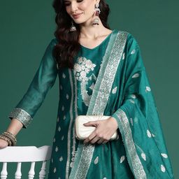 Anouk Women Woven Design Kurta with Trousers & Dupatta-6