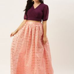 Ethnovog Burgundy  Pink Foil Printed Made to Measure Lehenga with Blouse-picture-33