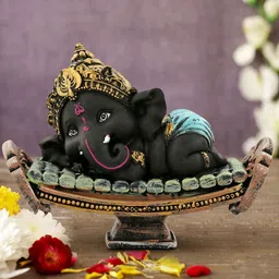 TIED RIBBONS Black & Gold Toned Polyresin Lord Ganesha Idol-18