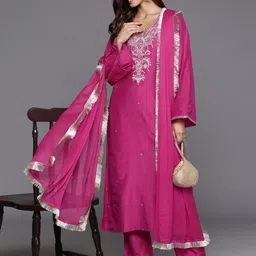 Varanga Women Ethnic Motifs Embroidered Sequinned Kurta with Trousers & With Dupatta-14