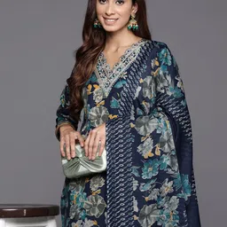 Varanga Women Floral Printed Regular Thread Work Kurta with Trousers & With Dupatta-6