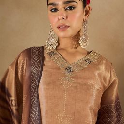 Anouk Bandhani Embroidered Straight Thread Work Kurta With Trouser & Dupatta-picture-33