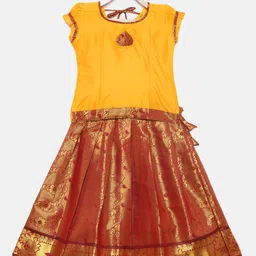Baby Lakshmi Yellow & Gold-Toned Ready to Wear Pattu Pavadai-16