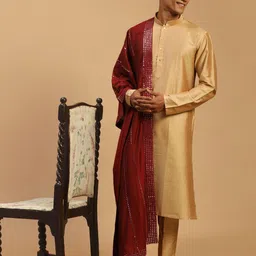 SHRESTHA BY VASTRAMAY Men Rose Gold Mirror Work Kurta with Pyjamas & With Dupatta-53