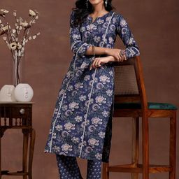 Libas Women Floral Printed Panelled Pure Cotton Kurta with Trousers-picture-45