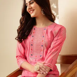 Anouk Ethnic Motifs Printed Regular Gotta Patti Kurta with Trousers-picture-13