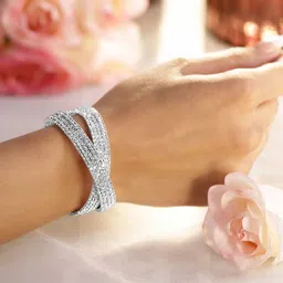 Rubans Rhodium-Plated Crystals Stone Studded Cuff Bracelet-94