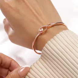 Rubans 18K Rose Gold-Plated Infinity & Heart Motif Crystal Studded Sleek Bracelet-24