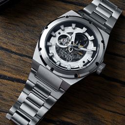 EARNSHAW Men Brass Skeleton Dial & Stainless Steel Bracelet Style Straps Analogue Watch ES-8252-22-1