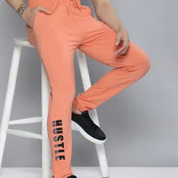 HERE&NOW Men Navy Peach & Black Printed Pure Cotton Track Pants-image-56