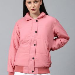 Campus Sutra Women Pink Windcheater Outdoor Bomber Jacket-image-36