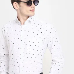 J White by Vmart Long Sleeves Geometric Printed Spread Collar Cotton Formal Shirt-image-78