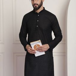 Anug by SOJANYA Men Black Geometric Embroidered Thread Work Pure Cotton Kurta-image-10